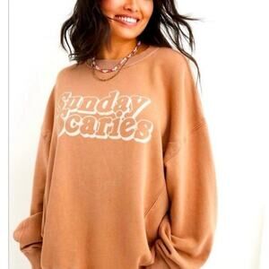 Aerie XS The Chill Crewneck Sweatshirt Sunday Scaries Oversized Tan Cozy